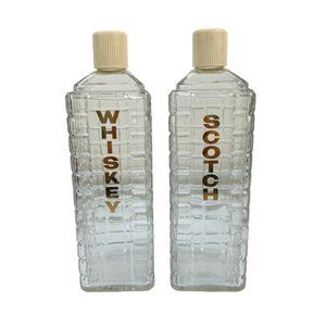 Vintage MCM Mid-Century KAROFF Whiskey & Scotch Clear Glass Barware Bottles